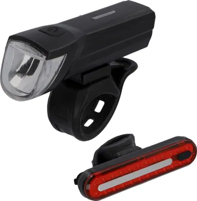 Produktbild von FISCHER Fahrrad-Beleuchtungsset Front- und Rückleuchte mit Akku USB-Ladefunktion und Leuchtfunktionen Spritzwasserschutz nach IP44 StVZO-zugelassen