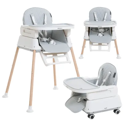 Image de Bebelissimo - Chaise haute 2 en 1, Chaise haute pour enfant, Chaise bébé, Chaise haute combinée, de 6 mois à 20kg, Housse en PU, Facile à nettoyer, Plateau réglable amovible - 5 en 1 - Gris