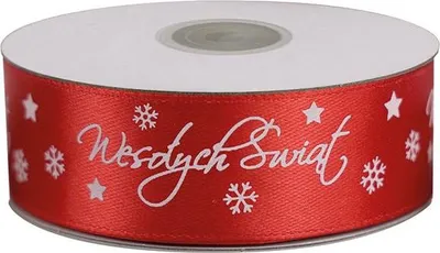 Produktbild von Rotes Satinband Frohe Weihnachten 25mm x 25yd Titanum
