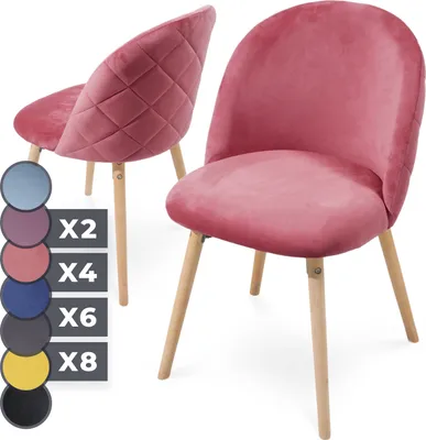 Produktbild von MIADOMODO® Esszimmerstühle - Farbwahl, 2/4/6/8 Set, Sitzfläche aus Samt, Modern, Gepolstert, Beine aus Buchenholz, mit Rückenlehne (2er, Rosa)