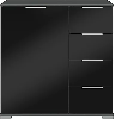 Produktbild von Schlafzimmer Kommode in graphit mit schwarzem Glas ELSTRA-43, B/H/T ca. 81/83/41 cm