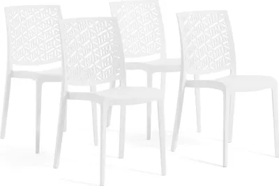 Immagine prodotto di set di 4 sedie impilabili in polipropilene con fibra di vetro per esterni e giardino, bar e ristoranti, cucina dal design moderno - ZORA - Bianco