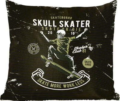 Produktbild von MuchoWow® Zierkissen Sofakissen Wohnzimmer Dekokissen 60x60 cm Skateboard - Skelett - Vintage - Zitat - Sitzfläche - Foto Polster