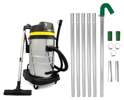 Immagine prodotto di Sistema di pulizia grondaie con aspiratore per liquidi e solidi da 50 litri e set di aste per aspiratore da grondaie da 7,2 m; pulitore per tubi a lungo raggio da 1,2–7,2 m; ugelli in alluminio da 51 mm di diametro; motore triplo da 3000 W; tubo flessibile da 1,5 m; cavo da 9 m