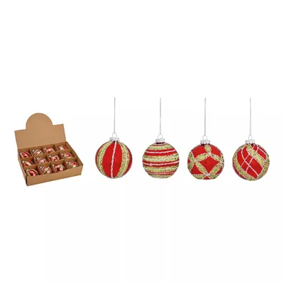 Produktbild von Weihnachtskugel aus Glas Gold/Rot Glitter 8 cm 24 Stück