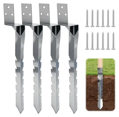 Productafbeelding van Inslaghuls grondanker paalhouder - Set van 4 - 38 x 4 cm - Thermisch verzinkt staal - Voor tuinschommel en speelhuis