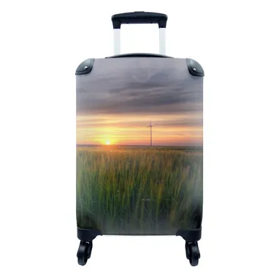 Produktbild von MuchoWow® Koffer Handgepäck Trolley Rollkoffer Kleine Reisekoffer mit 4 Rollen - Windmühle - Sonne - Gras - Cabin Size < 55x40x23 cm & 55x40x20 cm - Fotokoffer - Kabinenkoffer - Boardgepäck - Reise-Box - Reisekoffer - Reisegepäck - Koffer mit Bild - Trolley für Kinder