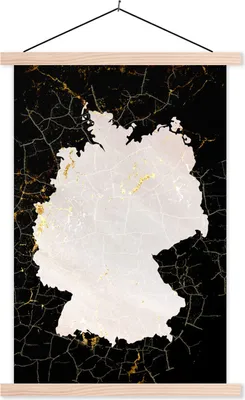 Produktbild von MuchoWow® Textilposter Karte - Deutschland - Gold 40x60 cm mit holzfarbenen Rahmen - Poster
