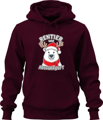 Zdjęcie produktu dla Reindeer was sold out Christmas gift polar bear funny retro uni bluza z kapturem, bordowy, XL