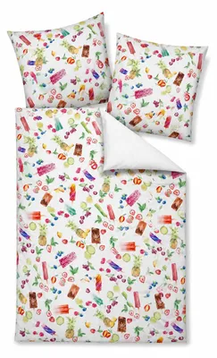 Produktbild von Janine Modern Art Mako Satin Bettwäsche - Früchte und Eis 155 x 220 cm Früchte und Eis, Sommer, bunt, KI-generiertes Bild
