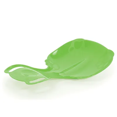 A single green plastic sled on a white background.
