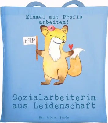 Produktbild von Mr. & Mrs. Panda Jutebeutel Sozialarbeiterin Leidenschaft - Sky Blue - Geschenk, Tote Bag, Laptoptasche, Tasche, totebag, Uni