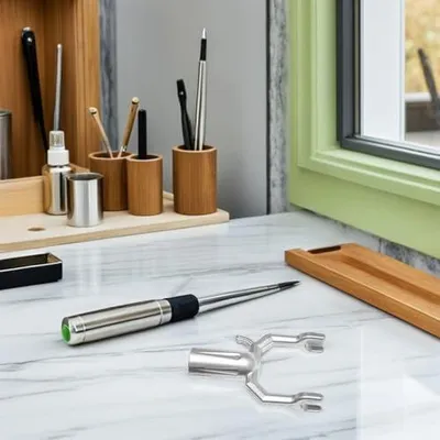 Imagen del producto de 3 horquillas de acero inoxidable para barras extensibles de tendederos, ideales para perchas de ropa y elementos decorativos en el hogar