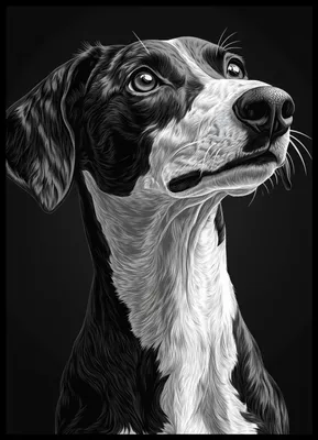 Image de Affiche 50 x 70 cm Portrait d'animaux pour le salon | Greyhound | Noir et blanc