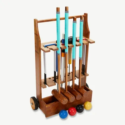 Image de Ubergames - Set de croquet de jardin - Jeu de jardin anglais - 4 personnes - maillets en bois dur - boules en plastique - Avec trolley