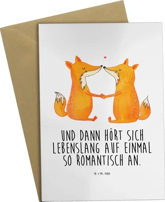Produktbild von Mr. & Mrs. Panda Grußkarte Füchse Liebe - Weiß - Geschenk, hochzeitskarten, Liebespaar, Fuchs, Ehefrau, weihnachtskarten, Grußkarten, osterkarte, Partner