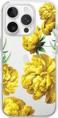 Zdjęcie produktu dla Etui do iPhone'a 16 Pro – przezroczyste, żółte piwonie