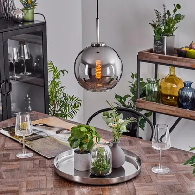Produktbild von Cesaro Hängelampe Metall/Glas Leuchte 1-flammig Schirm aus Glas (Ø 20 cm)
