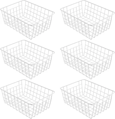 Image de Panier de rangement robuste et stable - Paniers en fil métallique - Blanc - 6 pièces - 28 x 22 x 12 cm