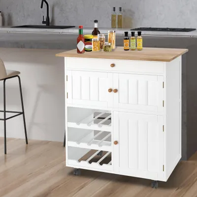 Obrázok produktu pre Kuchynský vozík - Mobilný kuchynský vozík - Kuchynský vozík na kolieskach - Kuchynská skrinka - Kuchynský vozík - Biely