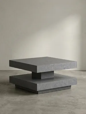 Produktbild von Couchtisch 60x60x34 cm Grau Sofatisch in Beton-Optik Modern, Design Wohnzimmertisch mit Stauraum Quadratisch, Loungetisch Klein, Kaffeetisch