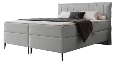 Produktbild von Boxspringbett SOMALI 140x200 Paneel-Optik Füße Bettkasten Bonellmatratze Taubengrau