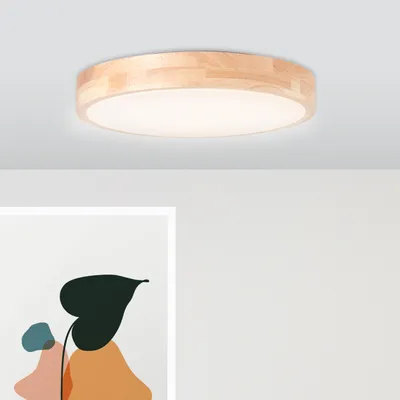 Produktbild von spritzwassergeschützte Holz LED Deckenlampe, Ø 34 cm, 3000K - 4500K