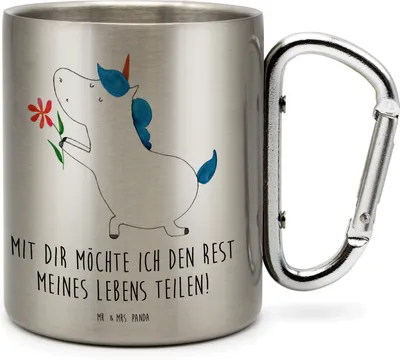 Produktbild von Mr. & Mrs. Panda Thermobecher Einhorn Blume - Transparent - Geschenk, Partner, isoliertasse, Liebe, Einhörner, Teetasse, Unicorn, Ehe, Trinkbecher Edelstahl, Freundin