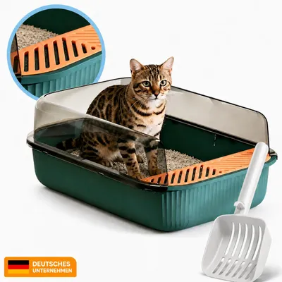 Produktbild von KANDONEX Katzenklo mit hohem Rand – Offene Katzentoilette für große Katzen, Modernes Katzenklo Design inkl. Streuschaufel, Spritzschutz Auslaufschutz, KI-generiertes Bild