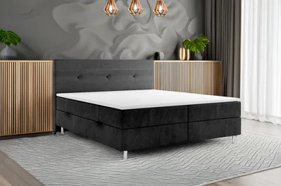 Produktbild von Boxspringbett RIO mit Bettkasten 180 x 200 cm Webstoff Schwarz Bett Bettkasten Topper