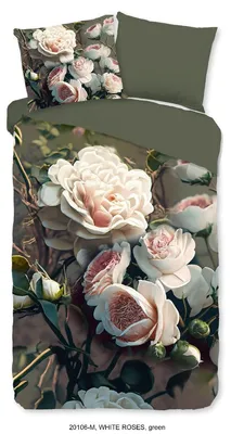 Zdjęcie produktu dla Komplet pościeli "Białe róże" - zielony - (140x220 cm) - 100% poliester