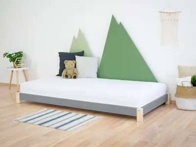 Produktbild von Children's Wooden Single Bed TEENY - Natural decor - Grey - 120 x 180 cm