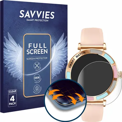 Produktbild von 4x Savvies Fullscreen Schutzfolie für Braidol Smartwatch 1.27" Displayschutz Folie Fullcover Klar Transparent