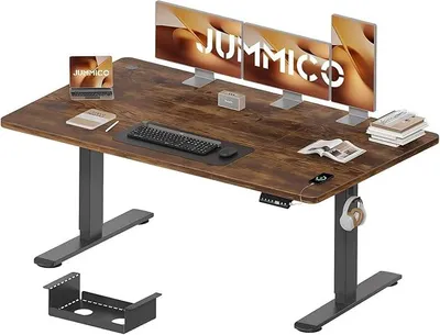 Productafbeelding van Verstelbaar bureau, 160 x 80 cm, met kabelbak, elektrisch verstelbaar sta-bureau met USB-poort, computerbureau, ergonomisch zit-sta bureau, kantoorbureau, vintage bruin