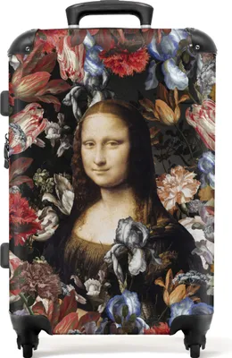 Produktbild von NoBoringSuitcases.com® Großer Koffer - Kunst - Mona Lisa - Blumen - Da Vinci - Frau - Kombinationsschloss TSA - Hartschalen Trolley 4 Rollen - 72 liter - Reisekoffer - 66 cmKoffer Mittelgroß 67x43x25 cm, 72L,