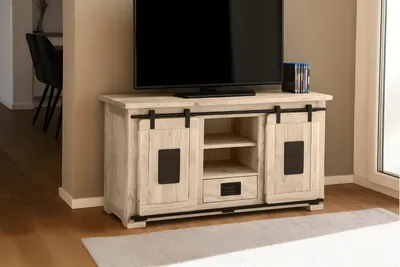 Produktbild von Lowboard Kommode TV-Board mit Schiebetüren, Schubfach & 6 Fächern Akazie massiv eiche 128 x 45 x 70 cm LIBRO