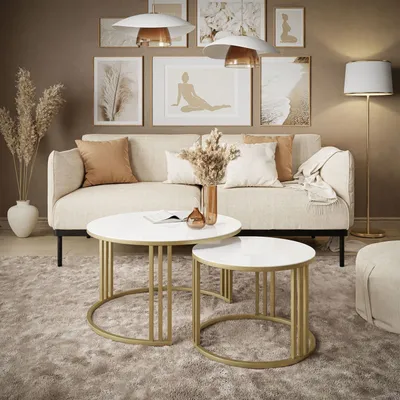 Produktbild von Runder Couchtisch 2in1 LORI GLASS mit goldenem Gestell