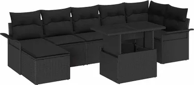 Image de vidaXL Ensemble de canapés avec coussins 8 pcs noir poly rotin