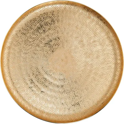 Produktbild von Runder Deko-Teller aus Aluminium in Gold, 38 cm - GOLDEN STAR - handgefertigtes Serviertablett | Tischdekoration, Kerzenteller, Deko-Tablett | Dekoration für Herbst, Advent und Weihnachten | Platzteller für die Festtafel - Kerzentablett für Stumpenkerzen - Metallteller mit geriffelten Effekten