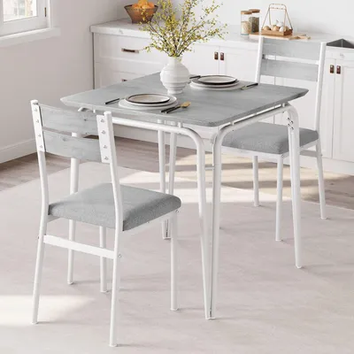 Image de Ensemble de salle à manger 3 pièces - Table et chaises - Ensemble bistro - Ensemble pour salle à manger - Blanc - Format compact