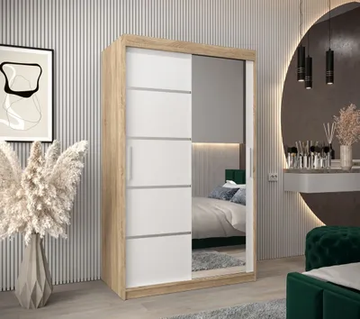 Produktbild von Spiegel-Kleiderschrank ADELA – 120 cm, Eiche sonoma / weiß