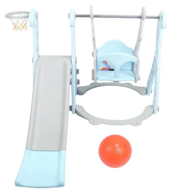 Obrázek produktu pro 3 v 1 – skluzavka – dětské hřiště – s basketbalovým košem – houpačka – skládací – pro děti – od 1 do 8 let