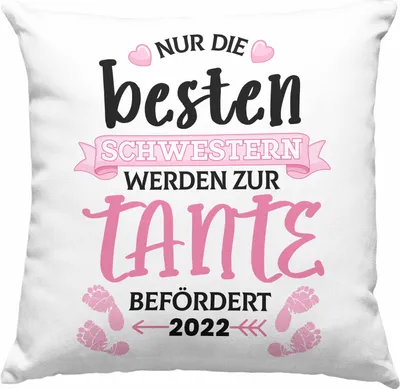 Produktbild von Trendation - Tante 2022 Du Wirst Tante Geschenk Deko-Kissen mit Füllung 40x40 Schwangerschaft Schwester Nur Die Beste Schwester Wird Zur Tante Befördert (Grau)