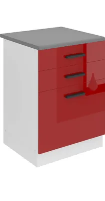 Produktbild von Belini Unterschrank Küche, Küchenunterschrank 60 cm Breite. SDSZ Küchenunterschrank mit Arbeitsplatte. Küchenschrank mit Schubladen, Rot Hochglanz