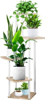 Image de Support à fleurs à 5 étages en bois et métal, hauteur 106 cm, stable et peu encombrant