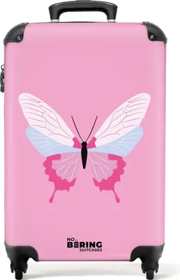 Obrázek produktu pro NoBoringSuitcases.com Příruční kufr z tvrdé skořepiny 55x35x20 cm, 36L, potisky hmyzu a rostlin pro ženy: Růžová s motýlem, cestovní kufr na 4 kolečkách