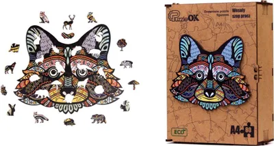 Obrázok produktu pre Drevené Puzzle Veselý Mýval Zvieracie Puzzle A4