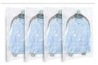 Immagine prodotto di Sacca sottovuoto appendibile - 4 pezzi - 105 x 70 cm - Trasparente - Riutilizzabile