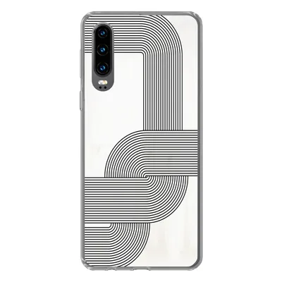 Produktbild von MuchoWow® Handyhülle Schutzhülle Hülle für Huawei P30 Kunst - Schwarz - Weiß - Linie Silikon Softcase Handy Hülle - Kartenbesitzer