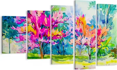 Produktbild von Bild auf Leinwand - Leinwandbild - Bäume Mehrfarbig Natur Frühling - 100x60cm - Wand Bild - Wanddeko - Leinwanddruck - Bilder - Kunstdruck - Leinwand bilder - Wandkunst - EG100x60-2941